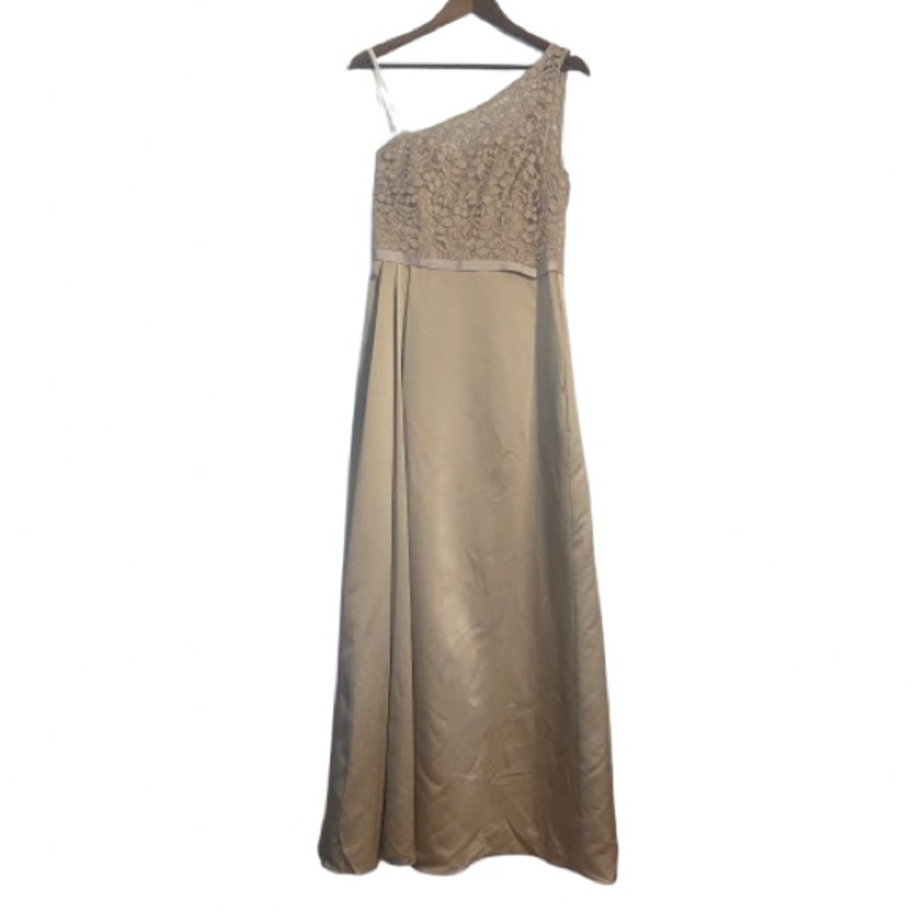 David’s Bridal Elegant Tan Lace One Shoulder Evening Gown Prom Dress Size 10